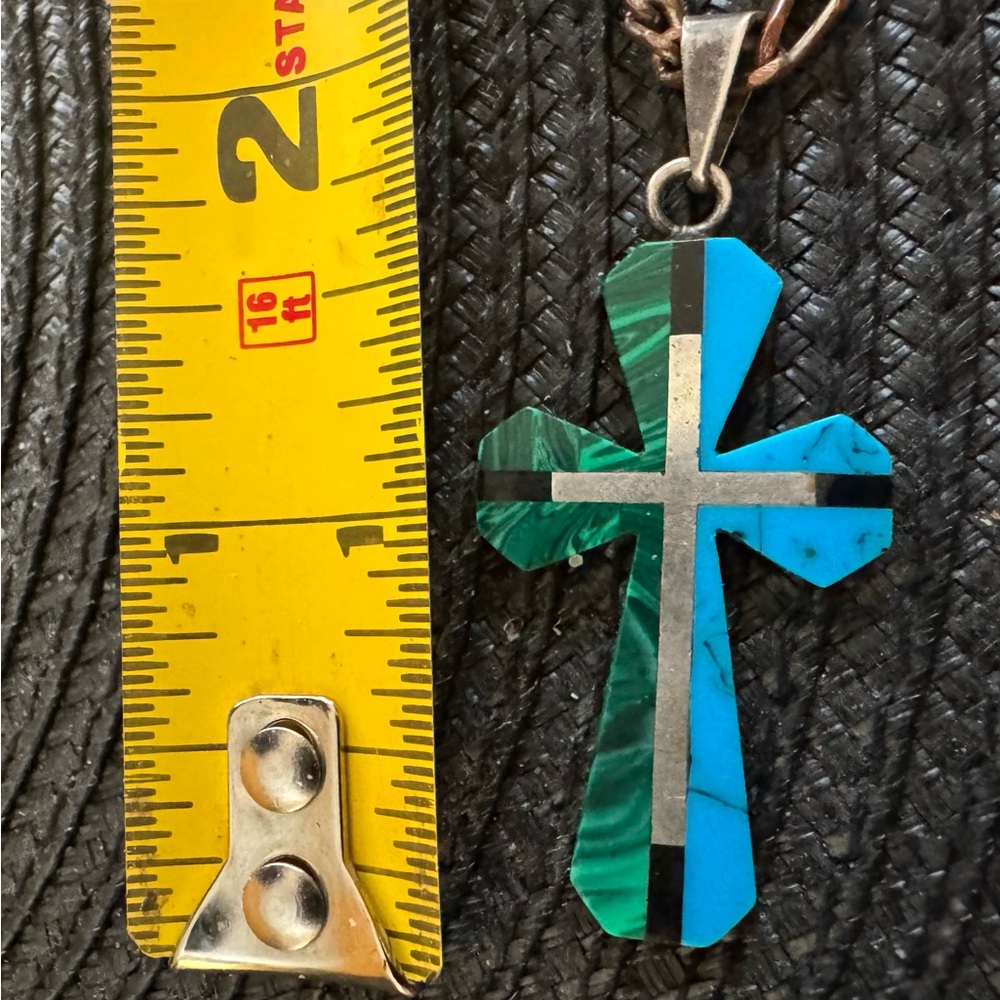 Silver Turquoise & Agate Cross Pendant - Picture 4 of 5